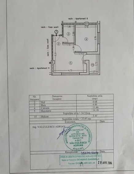 Apartament Tip Studio - Compozitori - Nelocuit - Centrala Pe Gaze