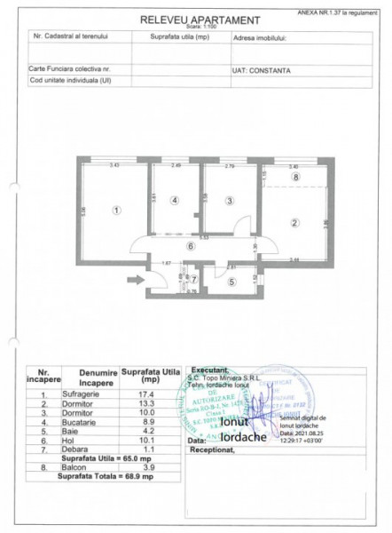 Apartament 3 Camere Decomandate - Tomis Nord - Tulcei - Etaj 3 - Centrala Gaze